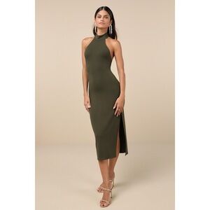 Lulus Simply Enchanted Olive Green Halter Midi Dress - Size S